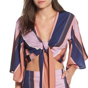 4SI3NNA Striped Front Tie Cropped Top